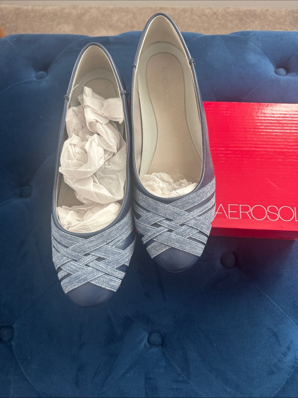 AEROSOLES Navy Crisscross Slip-On Ballet Flats